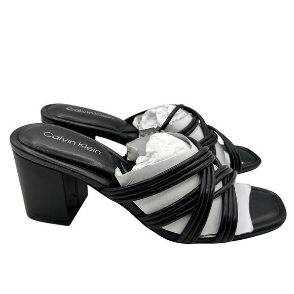 Calvin Klein Women's Black‎ Leather Terisa Slide Sandals Size 9M - Picture 3 of 12